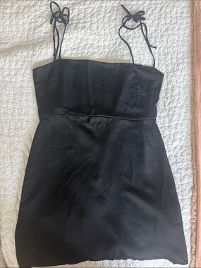 RESA Black Satin Spaghetti Strap Mini Dress